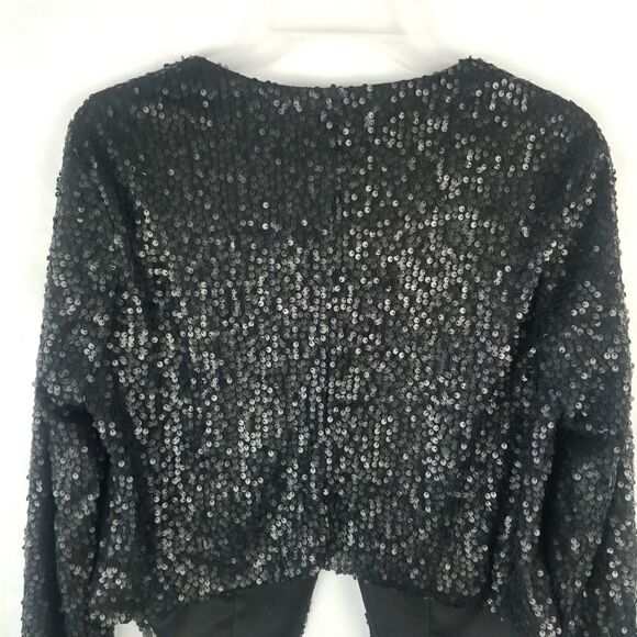 TORRID BLACK SEQUINED CROPPED JACKET. Size 00. - Picture 10 of 12